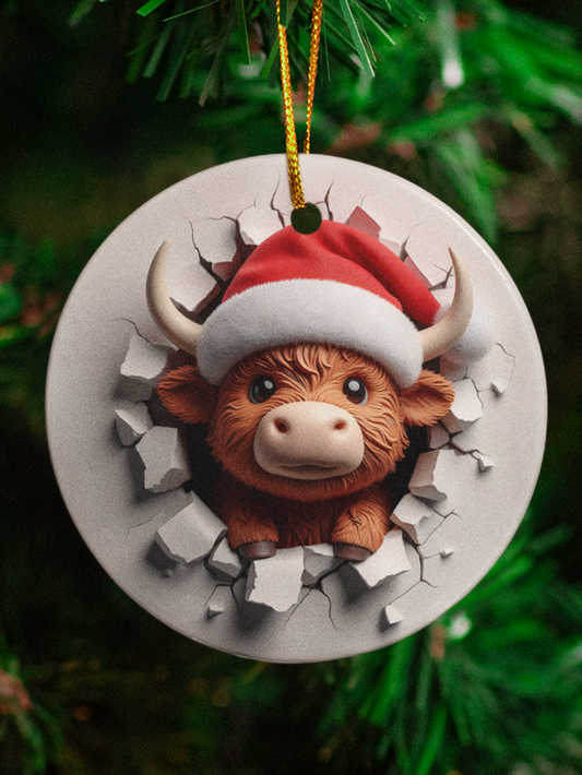 Highland Cow Christmas Ornament