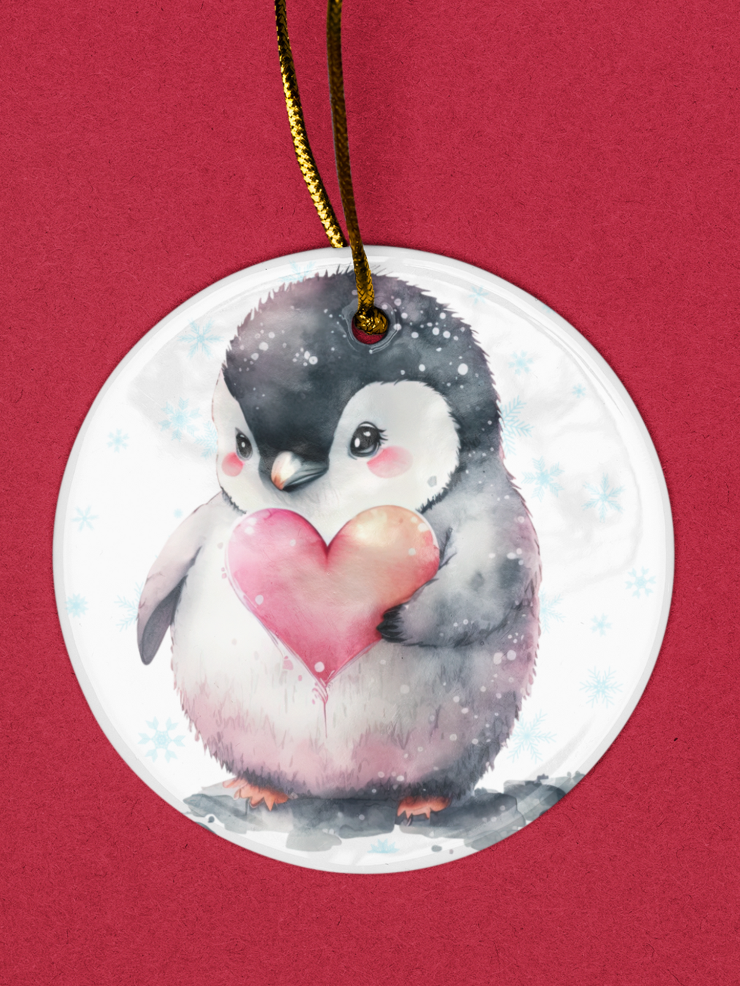 Baby Penguin Christmas Ornament - 3" round ceramic