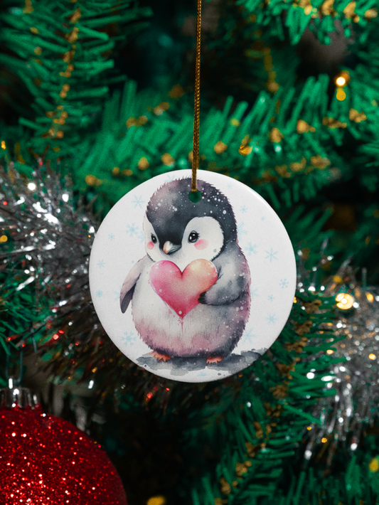 Baby Penguin Christmas Ornament - 3" round ceramic